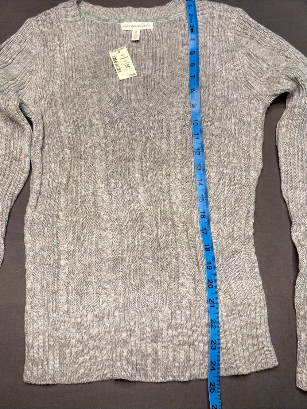 Aeropostale Light Gray Cable V-Neck Sweater